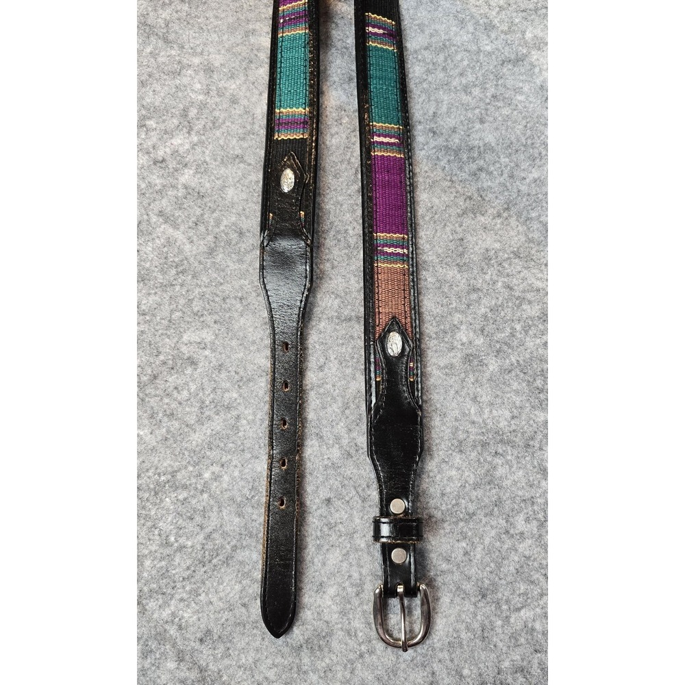 Circle Y Western Belt Mens 32 Leather Multicolor Woven Inlay Silver Accents West